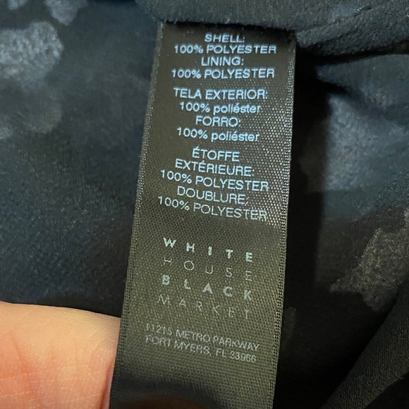 White House Black Market Chic Sheer Black Floral Blouse—bell sleeves/choker neck - Picture 8 of 9